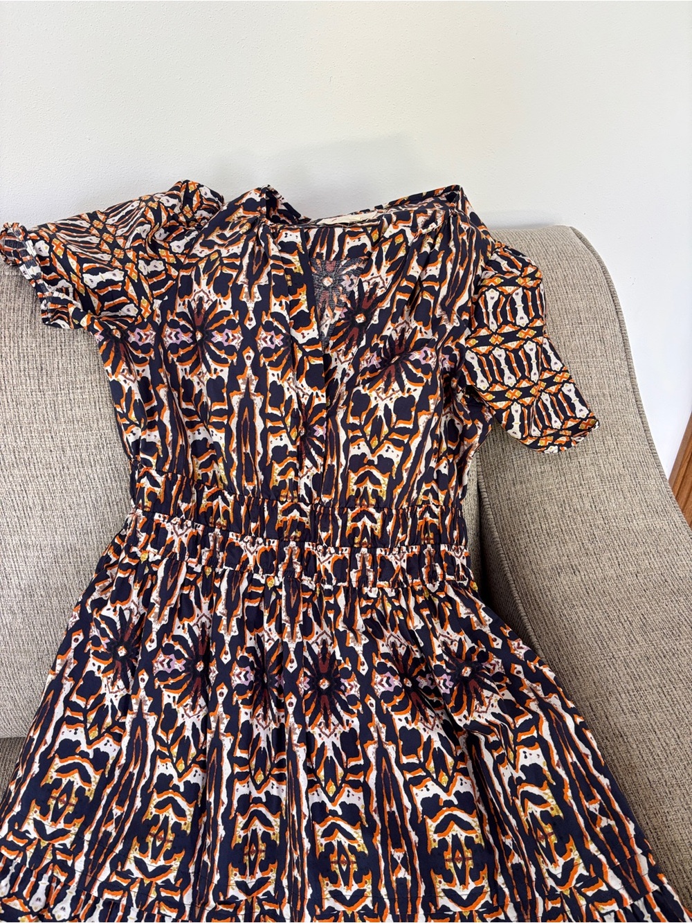 Anthropologie Navy, Orange & White Printed Maxi Dress - Picture 2 of 3